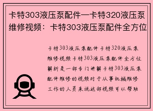 卡特303液压泵配件—卡特320液压泵维修视频：卡特303液压泵配件全方位解析