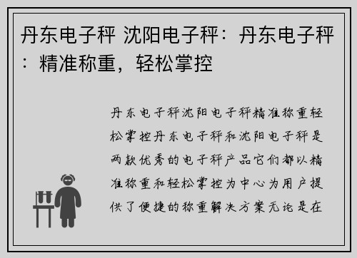 丹东电子秤 沈阳电子秤：丹东电子秤：精准称重，轻松掌控